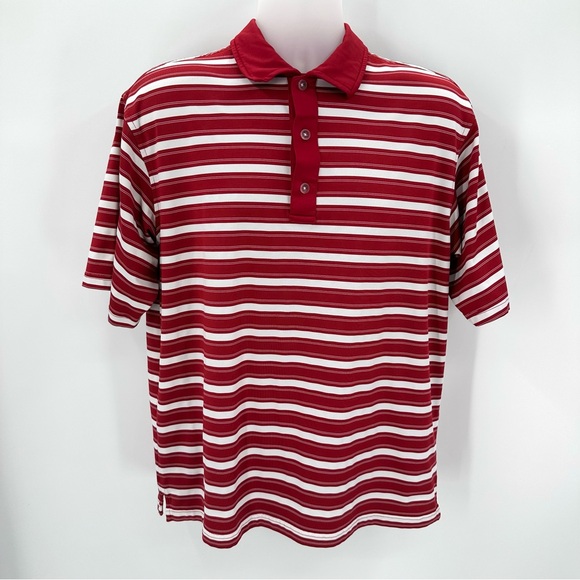 SLAZENGER Polo Shirt Men's L Red White Striped Golf Wicking UV 30 Stretch Preppy - Picture 1 of 12